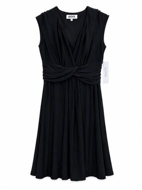Kasper Black V Neck Dress 6 Ruched Twist Waste Sleeveless Career Party Elegant
